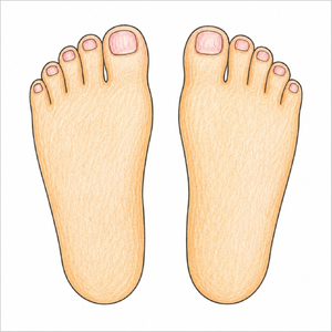 Young artist drawing guide showing front-view feet.