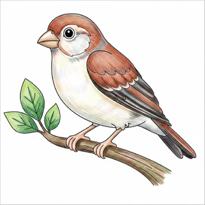 Cute Finch sketch with easy outlines for children