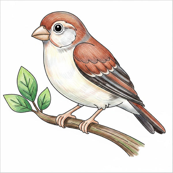 Cute Finch sketch with easy outlines for children