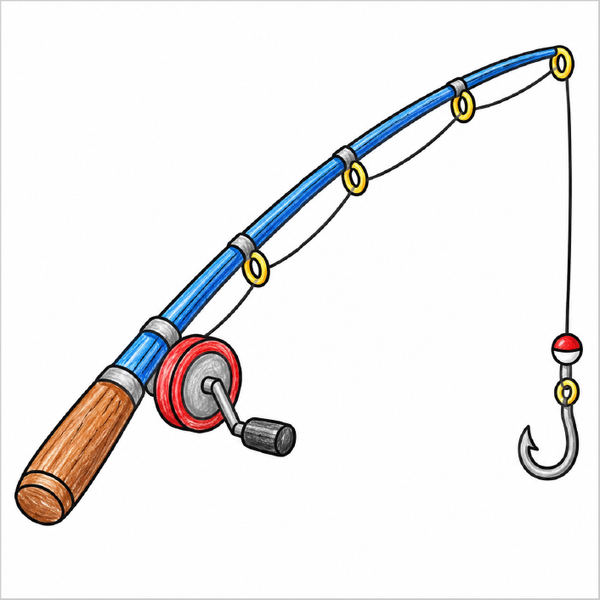 Easy fishing rod drawing for children