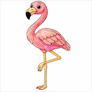 Flamingo illustration built step by step from basic shapes.
