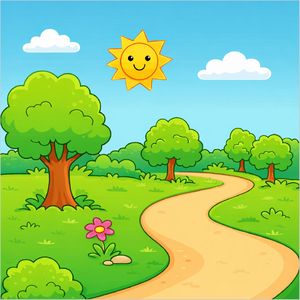 Easy forest landscape drawing for kids step by step, simple trees and wildlife scenery tutorial, nature sketch guide for beginners