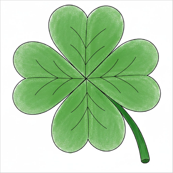 How to draw a four leaf clover easily for kids using basic shapes and structured drawing steps.
