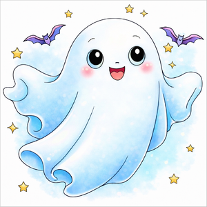 How to draw a ghost step by step for kids, easy cute ghost drawing tutorial, simple Halloween character sketch guide