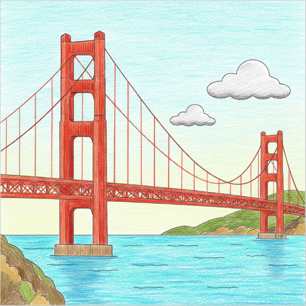 How to Draw the Golden Gate Bridge – Step-by-Step Landmark Drawing for Kids