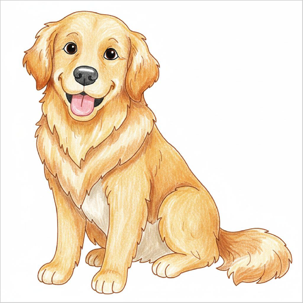 How to draw a golden retriever easily for kids using basic shapes and structured drawing steps.