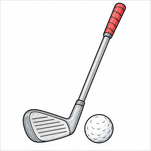 How to draw a golf club step-by-step with easy drawing instructions for kids, showing the final golf club drawing.