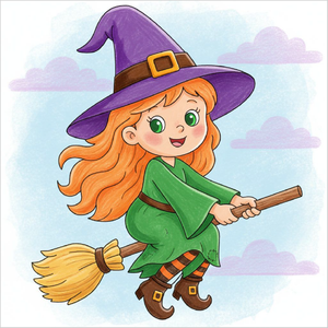 Cute Halloween Witch illustration with easy outlines