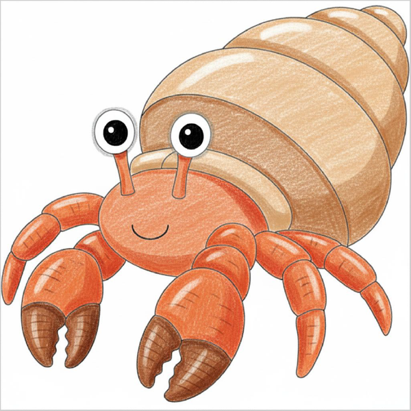 How to Draw a Hermit Crab – Easy Step-by-Step Ocean Animal Drawing for Kids