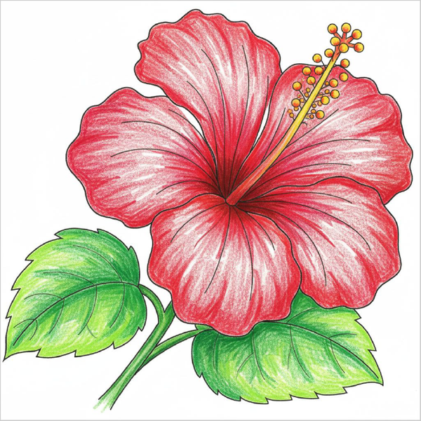 How to draw a hibiscus flower easily for kids using basic shapes and structured drawing steps.