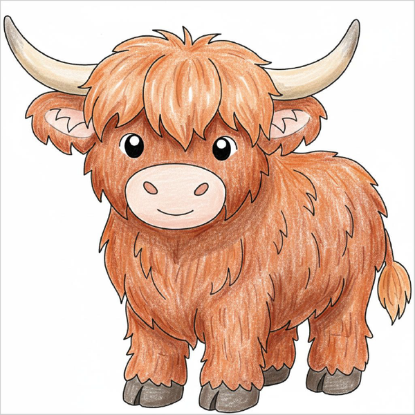How to Draw a Highland Cow – Step-by-Step Farm Animal Drawing for Kids