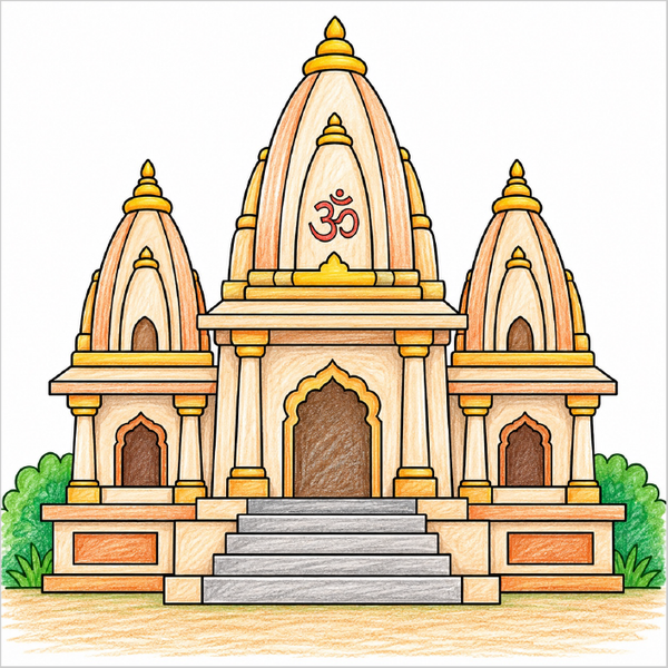 How to Draw a Hindu Temple – Easy Step-by-Step Temple Drawing for Kids