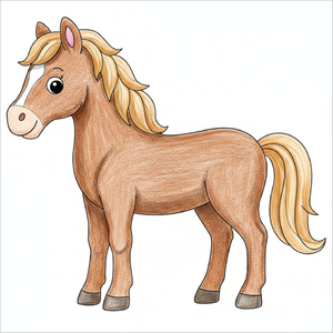Horse drawing showing strong legs and flowing tail.