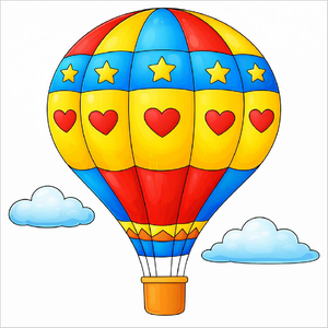 How to draw a hot air balloon step by step, fun sky scene drawing tutorial for kids and beginners with simple sketch