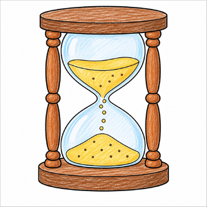How to draw an hourglass step-by-step with easy drawing instructions for kids, showing the final hourglass drawing.