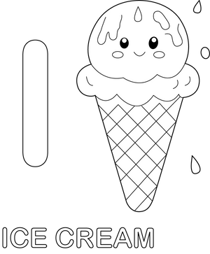 I for Ice Cream coloring page – food-themed printable activity for kids