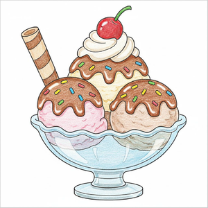Printable sundae drawing sheet for creative learning activities.