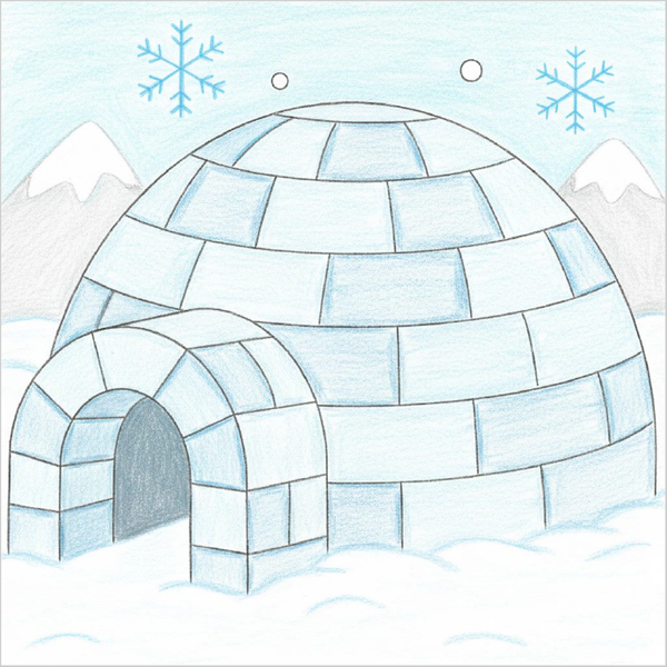 How to Draw an Igloo – Easy Step-by-Step Arctic House Drawing for Kids