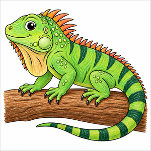 Step-by-step iguana drawing tutorial for kids showing how to draw an iguana with simple shapes and easy lines.