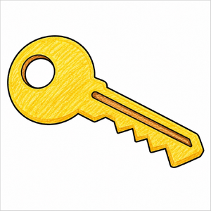 How to draw a key step-by-step with easy drawing instructions for kids, showing the final key drawing.