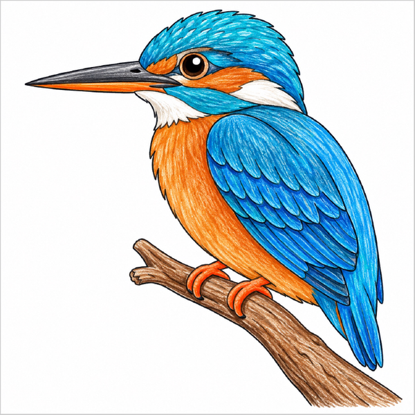 How to Draw a Kingfisher –Simple Step-by-Step Bird Drawing for Kids