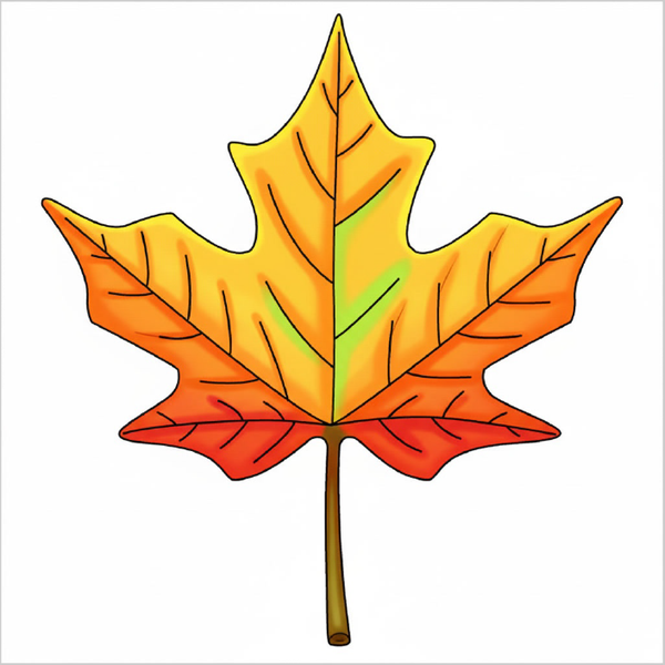 How to draw a leaf step by step for kids, easy simple leaf drawing tutorial, printable worksheet nature sketch guide