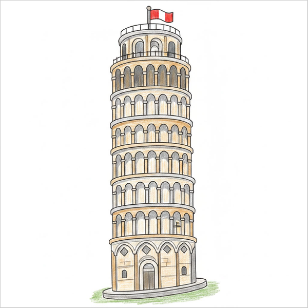 How to Draw the Leaning Tower of Pisa – Easy Step-by-Step Landmark Drawing for Kids