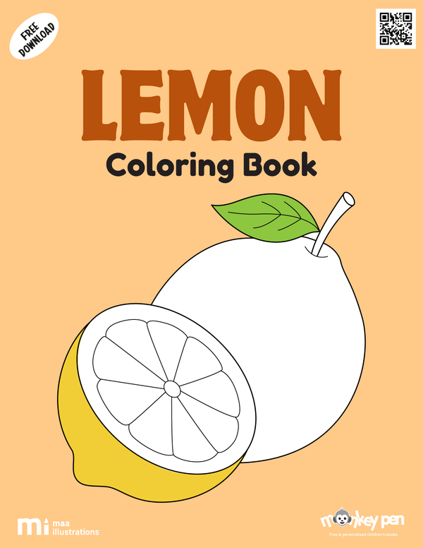 Lemon coloring book for children featuring whole lemons, slices, and garden scenes, a lively citrus-themed PDF activity.
