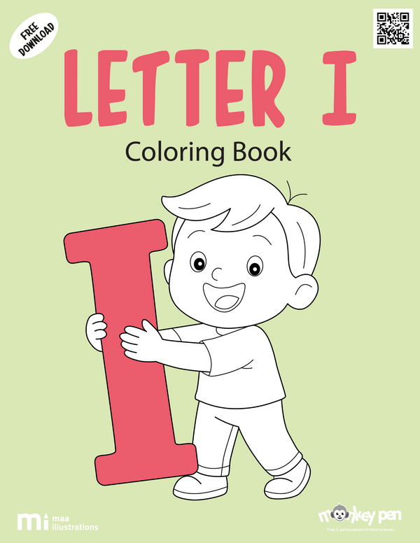 Letter I coloring book for children with alphabet tracing and words like igloo, ice cream, and insect, ideal for early literacy.

