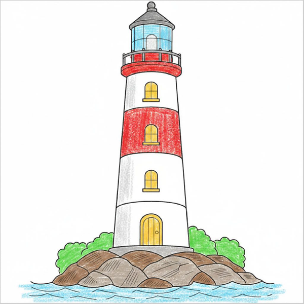 How to Draw a Lighthouse – Simple Step-by-Step Coastal Drawing for Kids