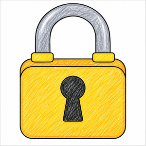 How to draw a lock step-by-step with easy drawing instructions for kids, showing the final padlock drawing.