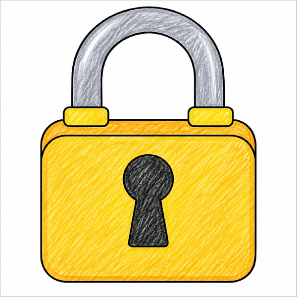 How to draw a lock step-by-step with easy drawing instructions for kids, showing the final padlock drawing.
