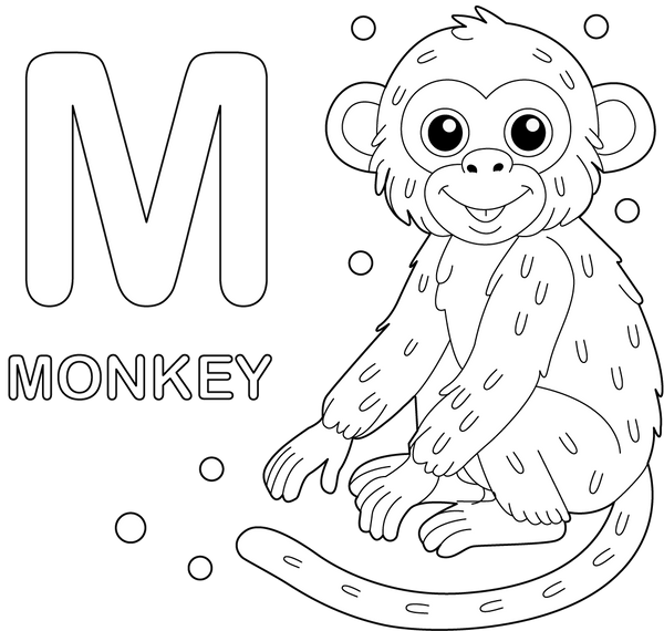 M for Monkey coloring page – fun and educational printable for children