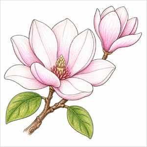 Cute magnolia flower coloring page for children