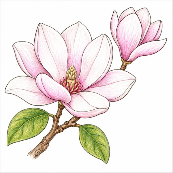 Cute magnolia flower coloring page for children