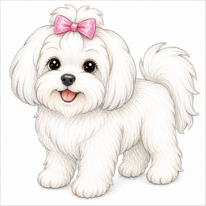 How to draw a Maltese dog step by step with simple illustrations, fluffy fur details, and easy instructions for kids and beginners.