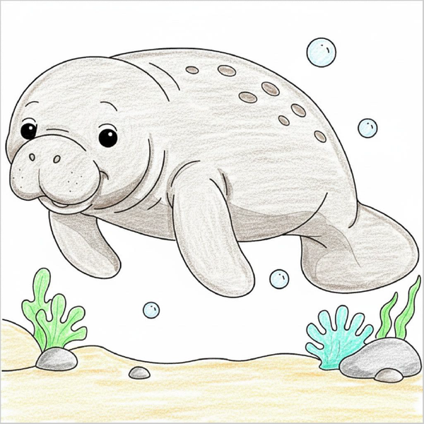 How to Draw a Manatee – Step-by-Step Sea Animal Drawing for Kids