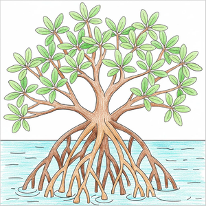Learn how to draw a mangrove tree with easy step-by-step nature drawing lessons for beginners and kids.