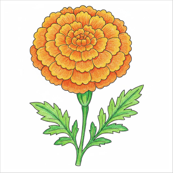 How to Draw a Marigold – Simple Step-by-Step Flower Drawing for Kids