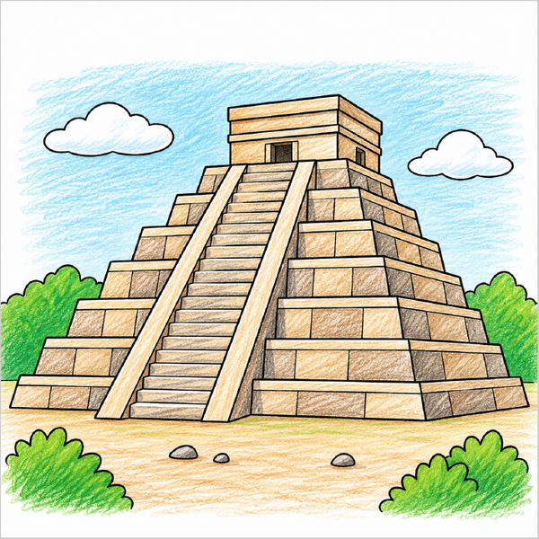 How to Draw a Mayan Temple – Easy Step-by-Step Ancient Architecture Drawing for Kids