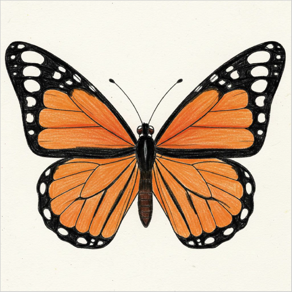 Cute Monarch Butterfly sketch easy for children to enjoy.