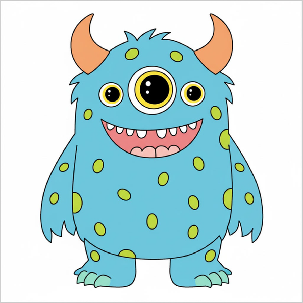 How to draw a cute monster step by step for kids, easy cartoon monster drawing tutorial, printable worksheet sketch guide