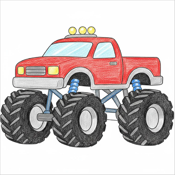 How to Draw a Monster Truck – Easy Step-by-Step Vehicle Drawing for Kids