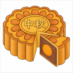 Step-by-step mooncake drawing tutorial for kids showing how to draw a traditional mooncake with simple shapes, decorative patterns, and detailed food features.