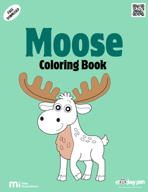 Moose colouring book for kids with majestic moose, forest backgrounds, lakes, and mountain landscapes, a wildlife education resource.