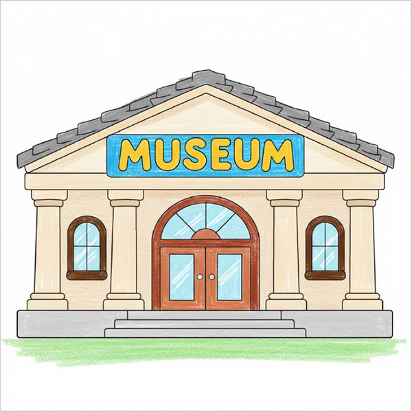 How to Draw a Museum – Easy Step-by-Step Building Drawing for Kids