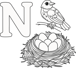 N for Nest coloring page – fun and educational printable for children