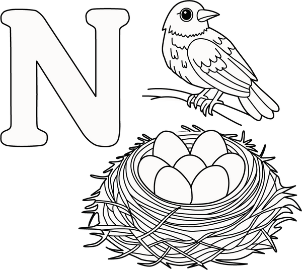 N for Nest coloring page – fun and educational printable for children