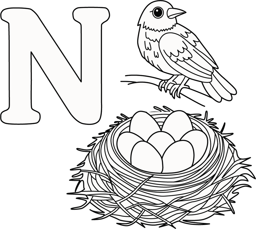Alphabet N Coloring Page – Printable PDF for Kids