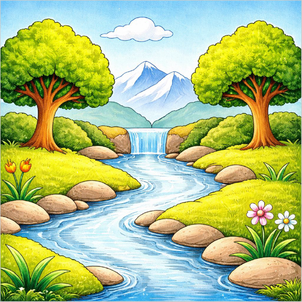 How to Draw Nature Scenery – Easy Landscape Drawing for Kids
